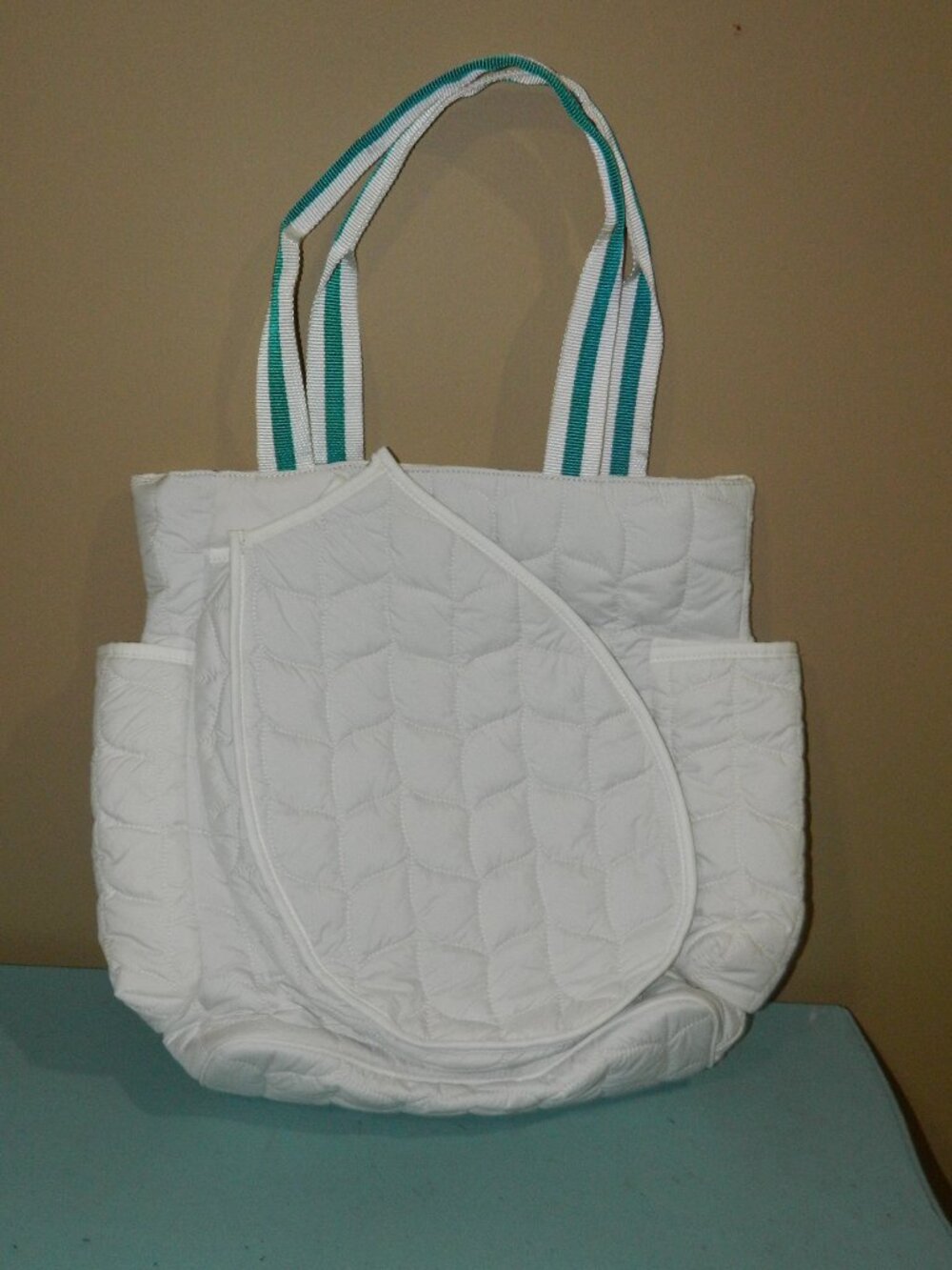 Mark & Graham Lightweight White/Green Puffer Tennis Tote